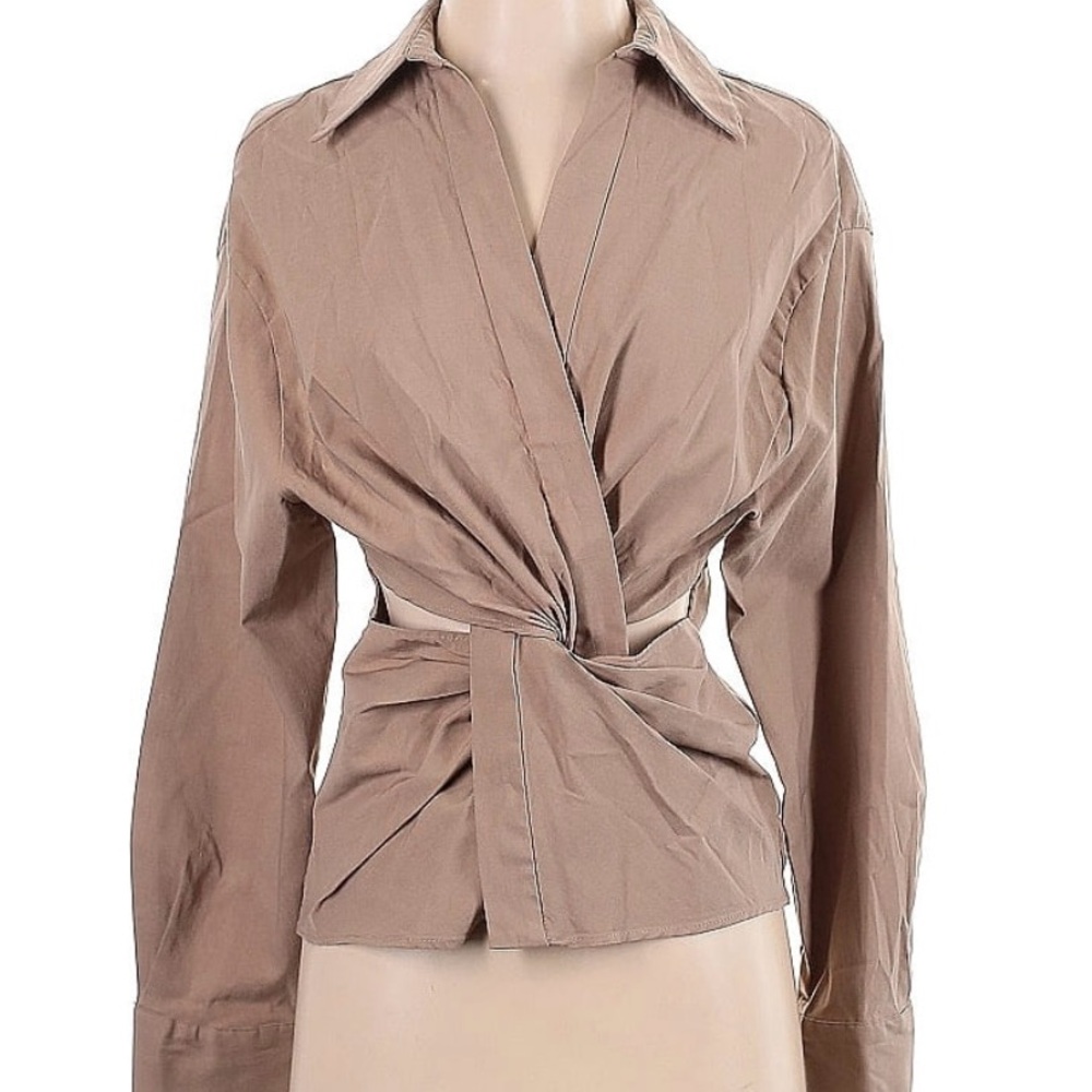 Zara Tan Wrap Blouse long sleeve